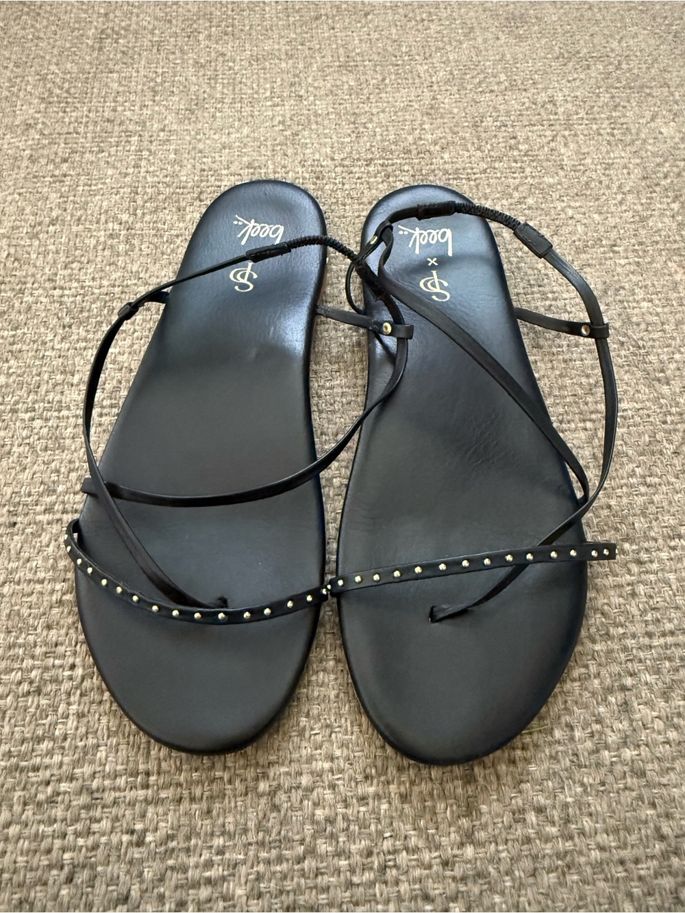 Beek Bitsybird Black Leather Strappy Sandals 8 EUC